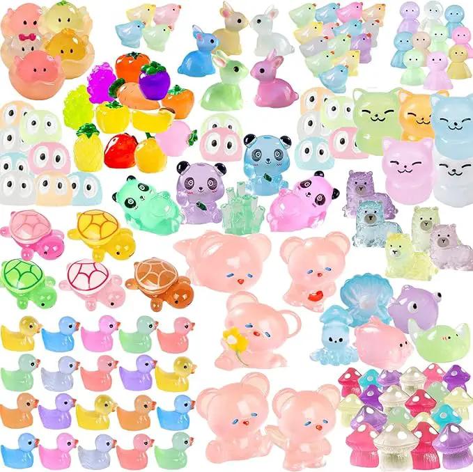 Luminous Mini Resin Animals - 130 Pcs Tiny Animals Mini Ducks Tortoise Rabbit Panda Mushroom Fruits Seashells Set Figurines Glow in The Dark Garden Miniatures Fairy Garden Accessories by GreenHaven Gardens