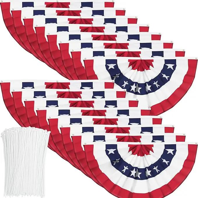 USA Pleated Fan Flag American US Bunting Flag Patriotic Half Fan Banner Flag with Canvas Header and Brass Grommets for 4th of July Memorial Day Indoor Outdoor Decoration (16, 1.5x3 Feet) by GreenHaven Gardens