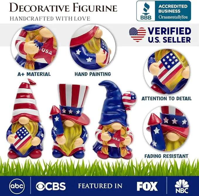 Spring & Summer-Themed Garden Statues – Adorable Outdoor Decor for Lawn, Patio & Porch (Patriotic Gnome Trio Figurines, 6" Set of Three Garden Statues and July 4th Decoration) by GreenHaven Gardens