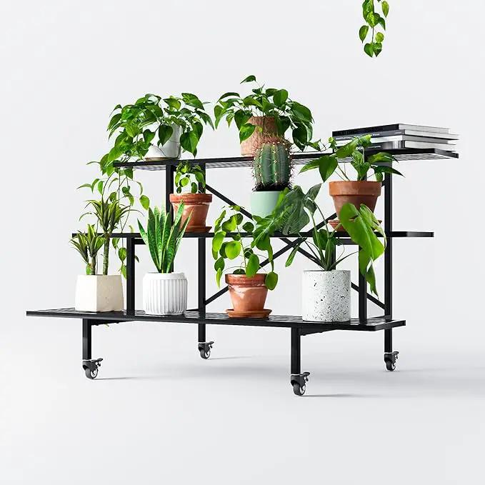 Zhongma 3 Tier Sturdy Metal Plant Stand with Wheels, L45.67 x W26 x H26 inch, Heavy Duty Plant Holder for Home Indoor and Outdoor, 660 LBS Capacity & Heavy Duty Construction by GreenHaven Gardens