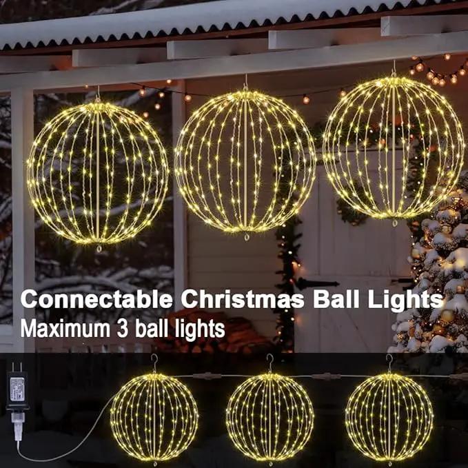 LIGHTSHARE 20IN 200LED Light Ball Yard Decoration Pathway Lights Sphere Light Fold Flat Metal Frame Indoor Outdoor Waterproof Garden Lights, Plug in