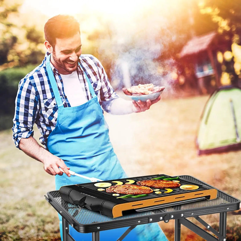 Camping Table Grill 4 Height Adjustable Small Folding 2FT Foldable Picnic Portable Grill Stand Mesh Outdoor Beach BBQ RV Black by GreenHaven Gardens