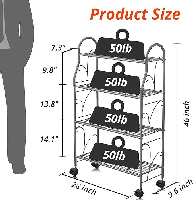 4 Tier Metal Plant Stand with wheels rack, Heavy Duty Metal Plant Shelf for Indoor/Outdoor Living Room, Balcony, Garden, Black by GreenHaven Gardens