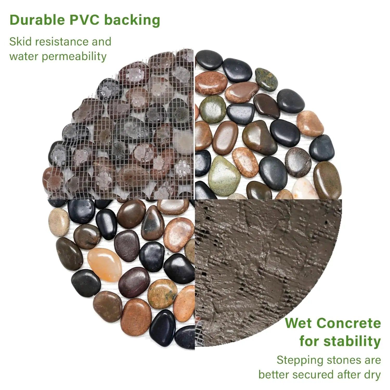 10in River Rock Stepping Stones Set - 6 Pack | Polished Pebble | Long-Lasting PVC Mesh Backing | Perfect for Garden Paths and Lawns Outdoor Landscaping Decoration | Mixed Circle by GreenHaven Gardens