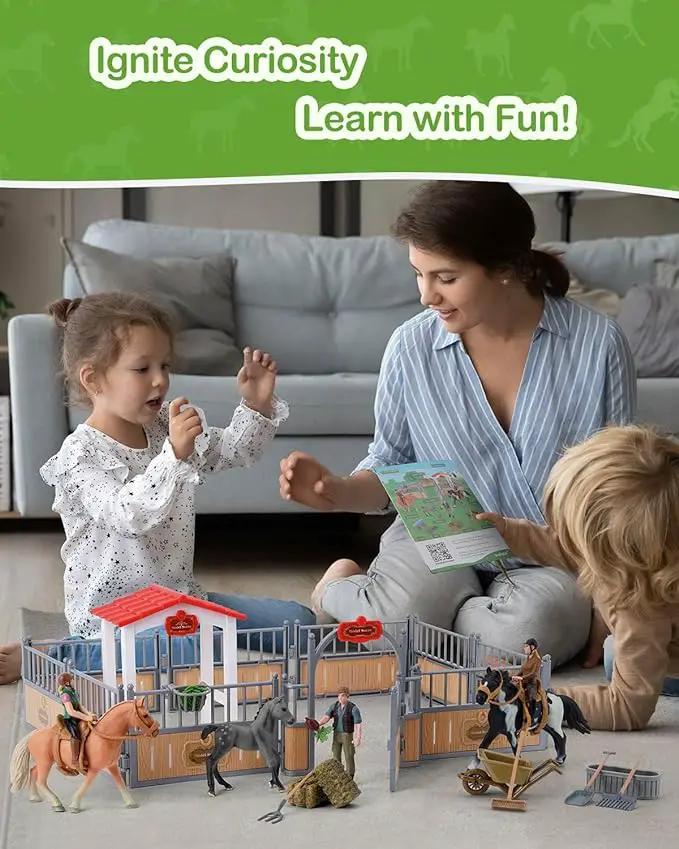 Horse Stable Playset, Horse Gifts for Girls and Boys with 3 Horses and 2 Riders, Horse Toys Set Farm Animals Toys for Kids 3 4 5 6 7 8+ (Horse Playset 1) by GreenHaven Gardens