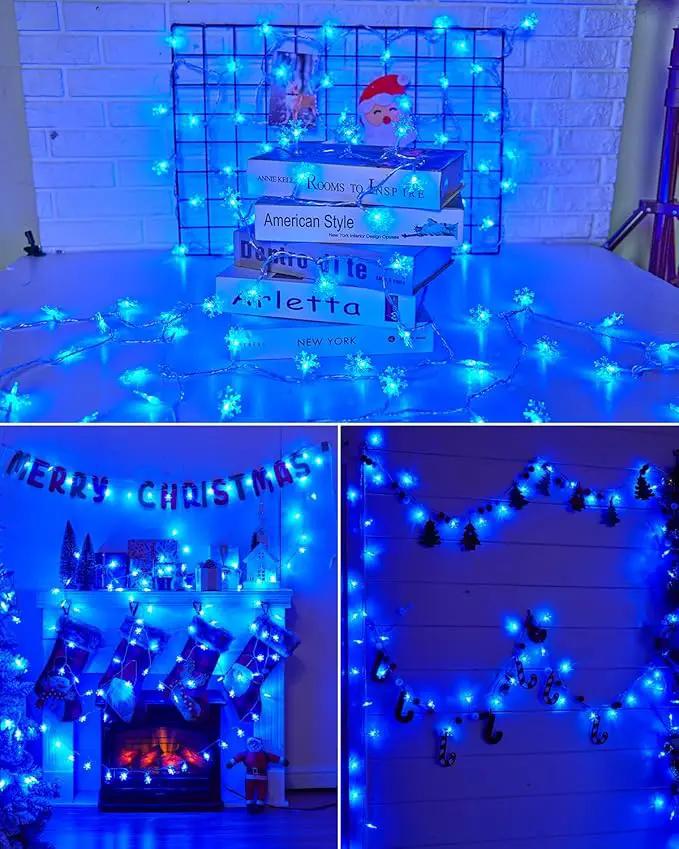 Brightown Solar Christmas Snowflake String Lights 100 LED 39 FT Outdoor Waterproof Fairy Lights with 8 Lighting Modes for Wedding, Party, Tree, Room, Garden, Patio, Yard, Home, Blue by GreenHaven Gardens