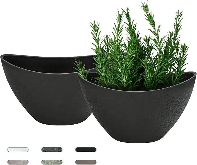 LaDoVita Plant Pots with Drainage Holes, 12 Inch Large Planters for Indoor Plants, Plastic Flower Pots Outdoor, Set of 2 Pack, Frosted Black by GreenHaven Gardens