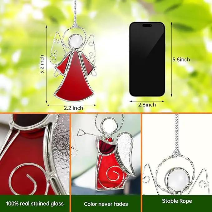 Angel Stained-Glass Sun-Catchers for Window Hangings,3PCS Handmade Stain Glass Angel Suncatchers Ornament for Women,Christmas Tree Decor Memorial Gifts for Mom by GreenHaven Gardens