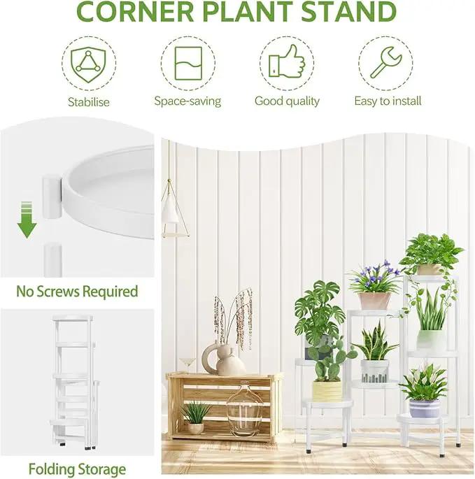 iDavosic.ly 7 Tier Large Plant Stand Indoor, 10 Inch Wide Tall Corner Metal Plant Stands Outdoor for Multiple Plants, Folding Tiered Flower Display Holder Rack Shelf, White by GreenHaven Gardens