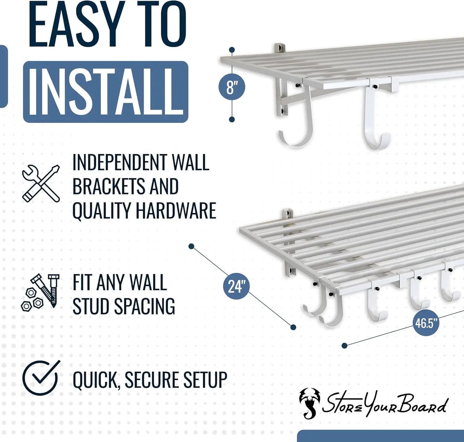 StoreYourBoard 2-Pack Heavy Duty Wall Shelves – Wall-Mounted Garage Storage Shelving and Organization for Sheds, Closets, or Utility Rooms – Holds 200 lbs, 2ft x 4ft, White by GreenHaven Gardens