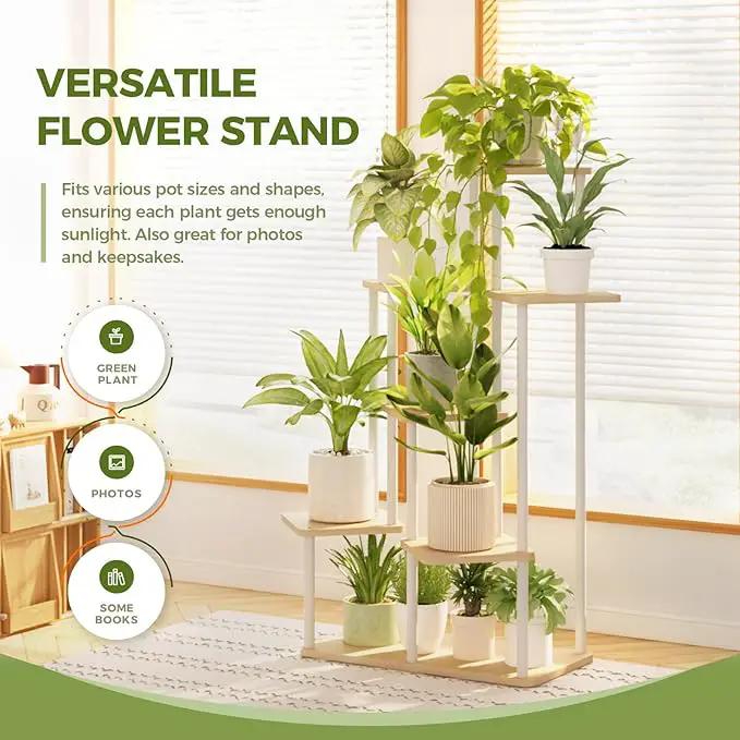 Bamworld 7 Tier Plant Stand Indoor, Large Metal Plant Shelf for Multiple Plants, Tall Tiered Flower Stand for Patio Garden Balcony Living Room Bedroom(White) by GreenHaven Gardens