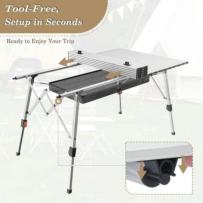 Athena Collection Foldable Camping Table, 47" Aluminum Outdoor Folding Camp Table with Mesh Layer Telescopic Legs and Carry Bag, Lightweight and Portable for Outdoor Camping Picnic Grilling, Silver by GreenHaven Gardens