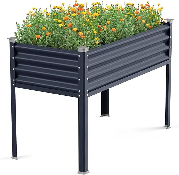 Raised Garden Bed with Legs, 48×24×32in Large Galvanized Elevated Planter Box, Metal Raised Beds for Gardening Backyard Patio Balcony, 400lb Capacity (Navy Blue) by GreenHaven Gardens
