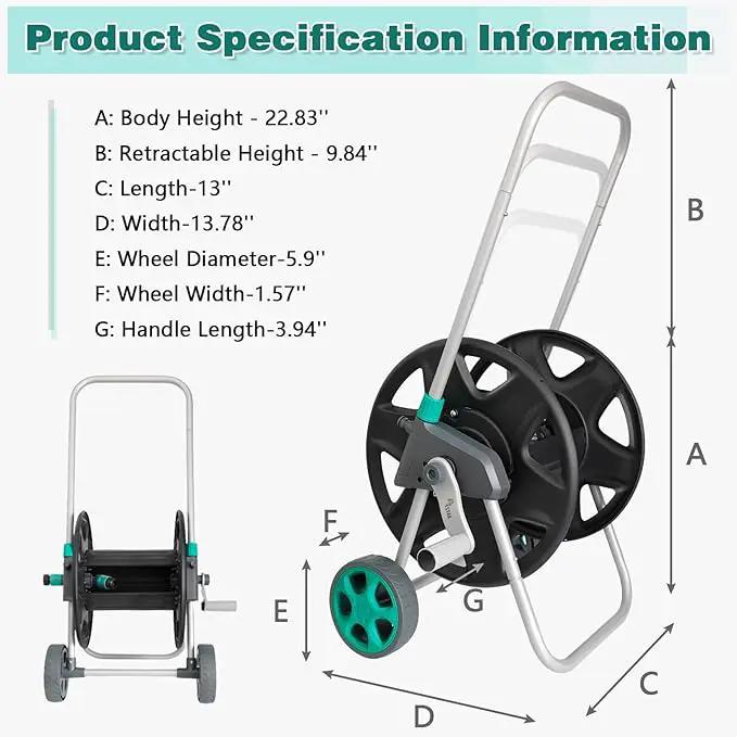 Garden Water Hose Reel Cart, Holds 100 Feet of 5/8 Inch Hose,Garden Water Pipe Holders Mobile Tools with 2 Wheels for Outside Watering by GreenHaven Gardens