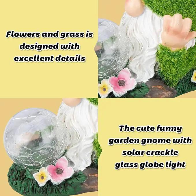 Garden Gnome Statue with Solar Crackle Glass Globe Lights, Resin Gnomes Statue, Patio Yard Lawn Porch Outdoor Garden Decor Christmas Housewarming Gift by GreenHaven Gardens