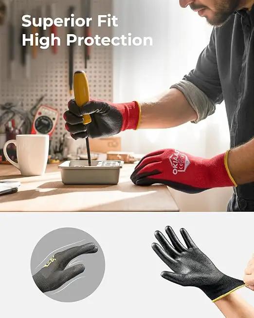 OKIAAS Work Gloves for Men，Ultra Thin and Lightweight Working Gloves with Grip, Bulk Case of 60 Pairs Construction Gloves with Polyurethane Coating, Safety Gloves for Light Duty Work (Black, Medium) by GreenHaven Gardens