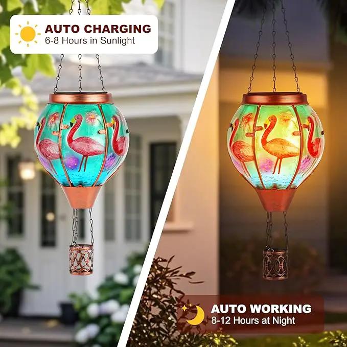 Flamingo Solar Hot Air Balloon Lantern,Outdoor Decor with Flame Lights Waterproof, Hanging for Garden Yard Lawn Patio, Unique Gifts for Women Mom Grandma Gardener for Mother'Day Christmas by GreenHaven Gardens