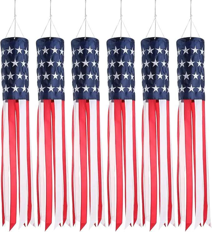 40 Inch American US Flag Windsock Outdoor USA Patriotic Decorations Embroidered Wind Socks Outdoor Hanging Fade Resistant 4th of July Windsock Independence Day for Garden Yard (6 Pcs) by GreenHaven Gardens