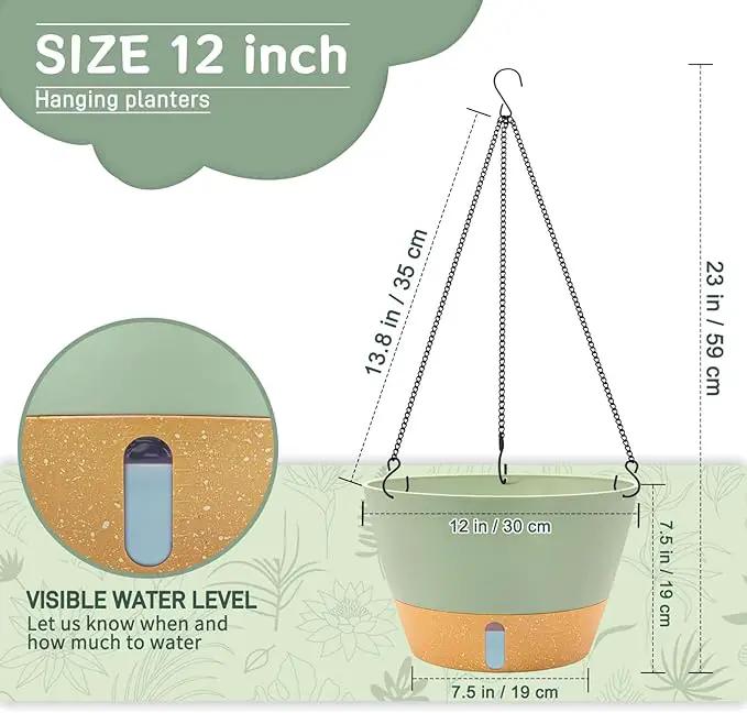 ZMTECH 12 Inch Hanging Planters for Indoor Plants, 2 Pack Self Watering Hanging Planter with Visual Reservoir, Hanging Pots for Plants Outdoor with Drainage Hole and Plant Hanger(Green) by GreenHaven Gardens
