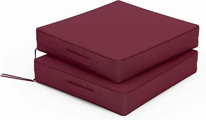 Patio Chair Cushions 17 X 16 X 3 Inch Waterproof Outdoor Seat Cushions for Patio Furniture, Outdoor Sofa Couch Pads with Ties & Handle, Set of 2, Burgundy by GreenHaven Gardens