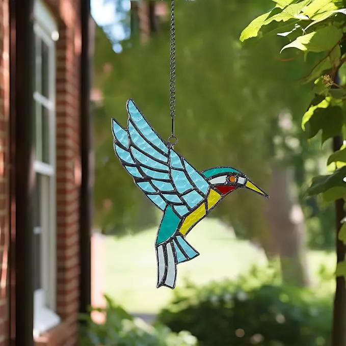Stained Glass Hummingbird,Stained Glass Window Hanging, Flying Male Hummingbird suncatcher for Windows Doors Room Home, Hummingbird Deco, Gift for Mom, Father, and Nature Lovers. by GreenHaven Gardens