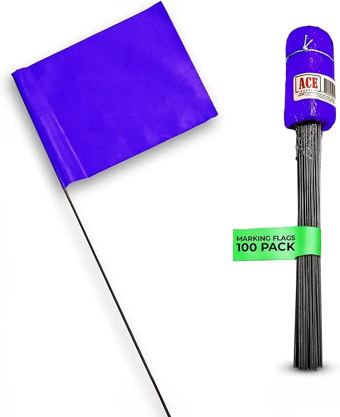 Purple Marking Flags for Yard - 4x5x15 Inch Purple Flags for Outside - 100 Pack - Markers For Lawn, Irrigation, Landscaping, Survey & Sprinkler Head Marking by GreenHaven Gardens