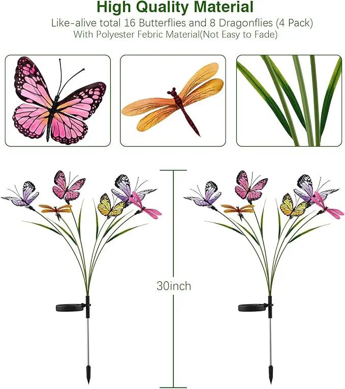 Aiscool Solar Garden Lights, 4 Pack Swaying in The Wind Butterfly Light Outside, Solar Outdoor Lights,Yard Patio Pathway Lawn Decoration,Realistic Butterflies & Dragonflies by GreenHaven Gardens