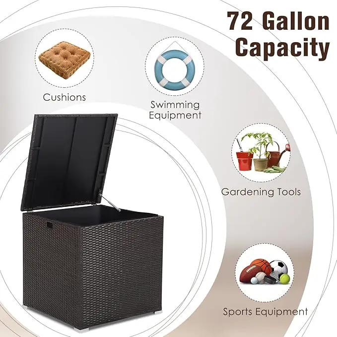 RELAX4LIFE Outdoor Storage Box 72-Gallon - Outside Wicker Storage Bin with Waterproof Zippered Liner, Gas Strut, Package Delivery Boxes for Outside, Accessories, Garden Tools Storage Deck Box by GreenHaven Gardens
