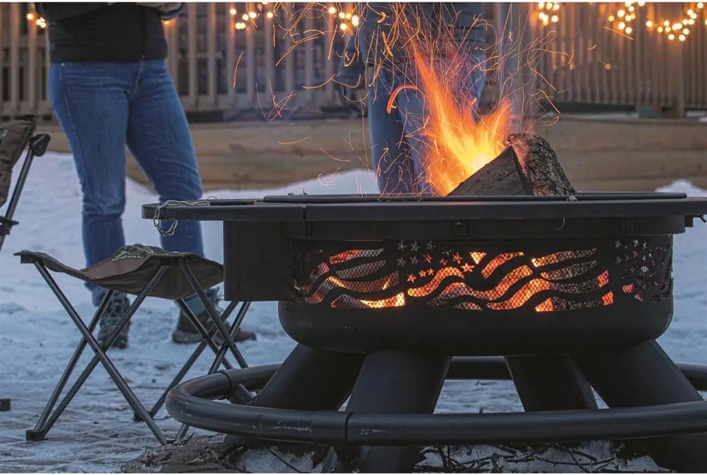 Castlecreek 47" Fire Pit BBQ Grill Outdoor Wood Burning Steel Log Firepit for Camping, Grilling, Smores, Yard, Cooking Outside, Barbecue, Bonfire Flag by GreenHaven Gardens