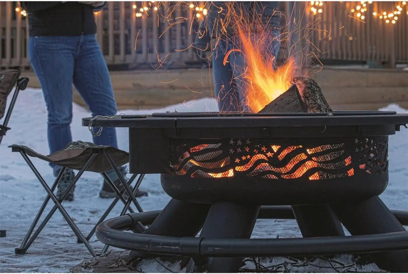 Castlecreek 47" Fire Pit BBQ Grill Outdoor Wood Burning Steel Log Firepit for Camping, Grilling, Smores, Yard, Cooking Outside, Barbecue, Bonfire Flag by GreenHaven Gardens
