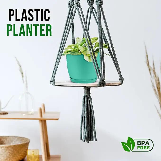 Planter Pots with Drainage Holes - Lightweight, Durable, and Space-Saving Pots for Indoor and Outdoor - Versatile Functionality, Simple Modern Design, Set of 5 Plastic Planter Pots - Aqua by GreenHaven Gardens