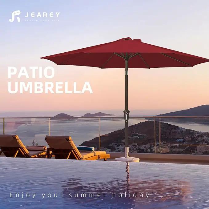 JEAREY 10FT Outdoor Patio Umbrella Outdoor Table Umbrella with Push Button Tilt and Crank, Market Umbrella 8 Sturdy Ribs UV Protection Waterproof for Pool, Garden (Light Red) by GreenHaven Gardens