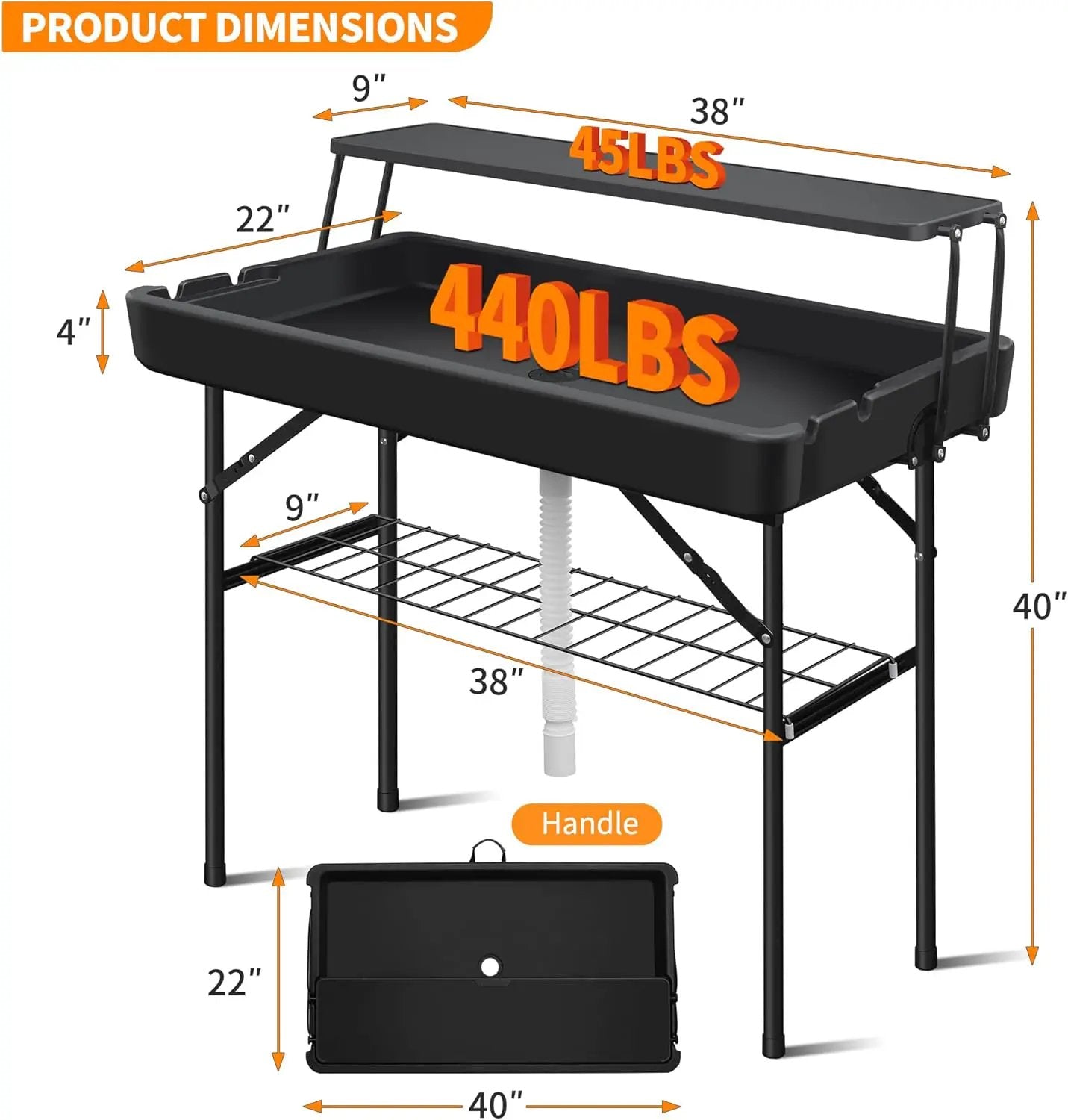 Portable Folding Ice Cooler Table - Two-Tier Outdoor Cooler Table with Removable Matching Skirt and Shelf, Ice Tables for Party, Camping, Picnic, Foldable Self-Serving Beverage Cooling Bar(Black) by GreenHaven Gardens