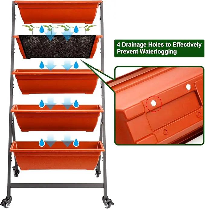 EDOSTORY 4.5 FT Height Vertical Garden Planter Removable Brick Red Raised Bed Box with 5 Container Boxes,Digging Claw Gloves,Trowel,Purning Shears for Outdoor Vegetables Flowers by GreenHaven Gardens
