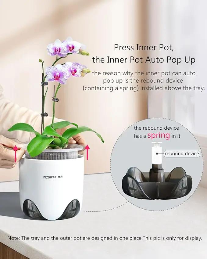 4 inch Orchid Pots with Holes, Set of 2, Double Layer Plastic Imitate Ceramic Planters for Good Air Circulation by GreenHaven Gardens