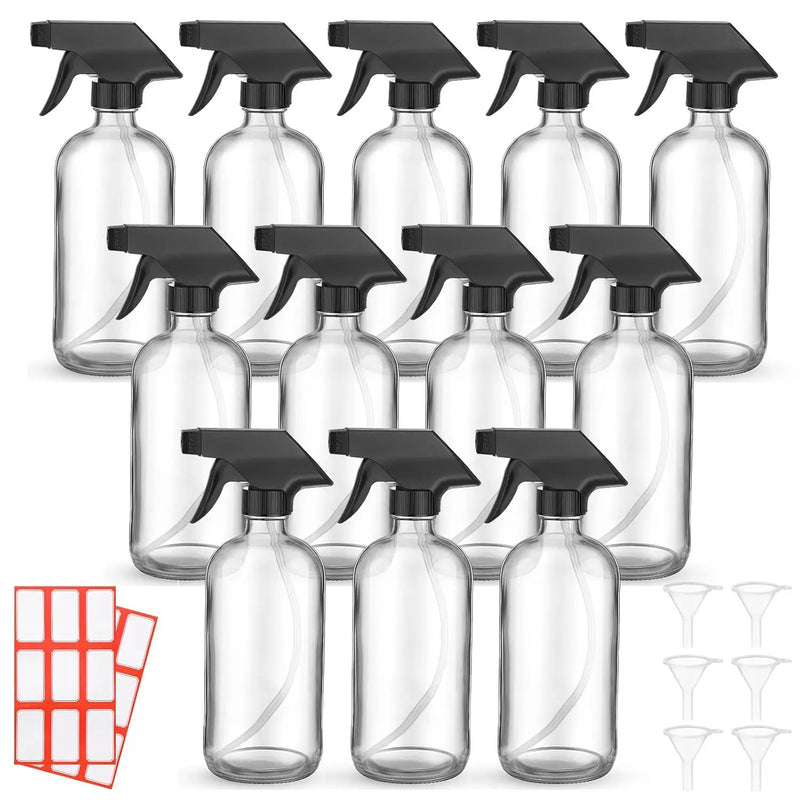 Norme 12 Pcs 8 oz Glass Spray Bottles with Funnels and Labels Refillable Cosmetic Empty Spray Bottles with Sprayer Containers for Essential Oil Cleaning Solutions(Clear,Classic) by GreenHaven Gardens