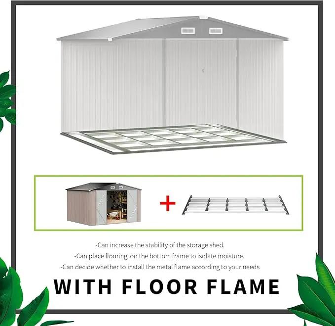 Aoxun 9.4x7.3x6.5 FT Outdoor Storage Shed, Garbage Can, Outdoor Metal Shed for Tool, Garden, Bike, Placed in Patio, Garden Brown Base Included by GreenHaven Gardens