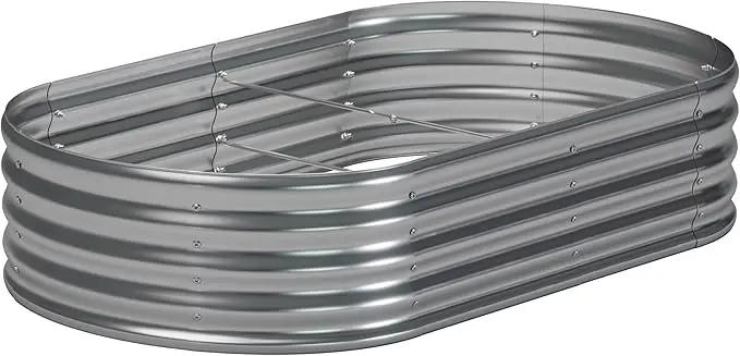 zizin Galvanized Raised Garden Bed Metal Oval Raised Garden Beds Outdoor Planter Box for Vegetables (6x3x1.3FT, Silver) by GreenHaven Gardens
