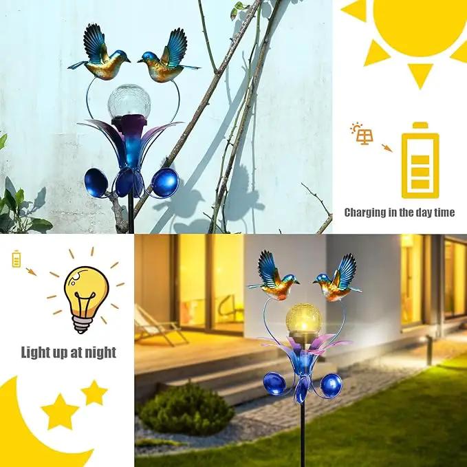 VCUTEKA Solar Lights Outdoor Metal Garden Stake Waterproof Crackle Glass Globe Garden Decor Blue Jay Bird for Pathway, Lawn, Patio, Yard by GreenHaven Gardens