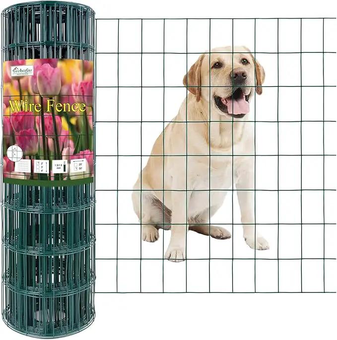 Green PVC Coated Welded Wire Fence 24 Inch x 50 Foot, 2 Inch x 3 Inch 16GA, Garden Border Fencing Roll Vinyl Coating Metal Wire Mesh for Yard Vegetable Plant Protection Poultry Netting by GreenHaven Gardens