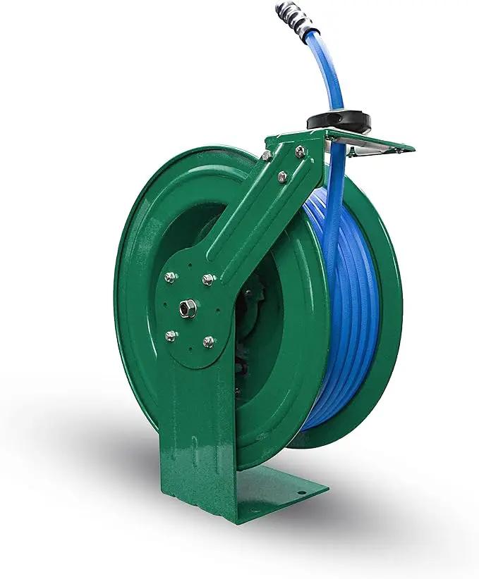 Auto Retractable Water Hose Reel with Hot & Cold Water Rubber Garden Hose, Spray Nozzle - Ultra Light, Super Strong with 6' Lead-in Hose (3/4” x 50’ Green) by GreenHaven Gardens