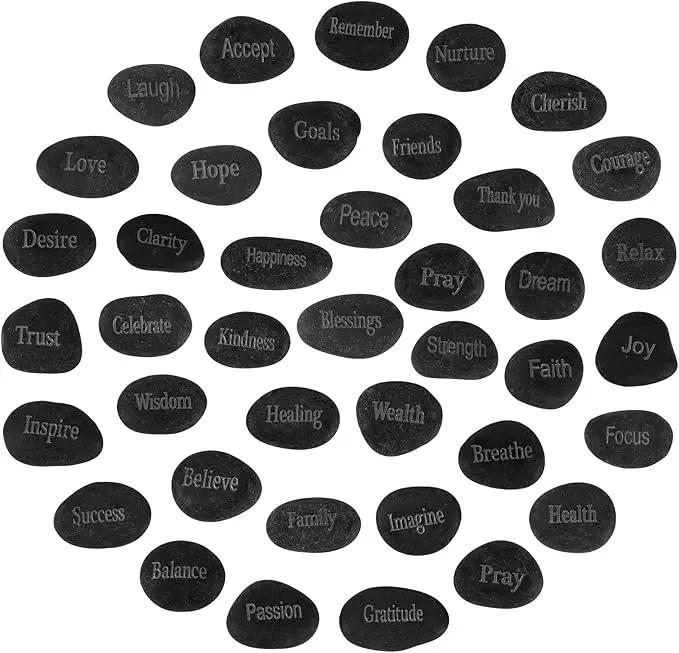 Fabbay Engraved Inspirational Stones Encouragement Motivational Rocks with Words Garden Positive Gift for Christmas Thanksgiving(Black,40 Pcs) by GreenHaven Gardens