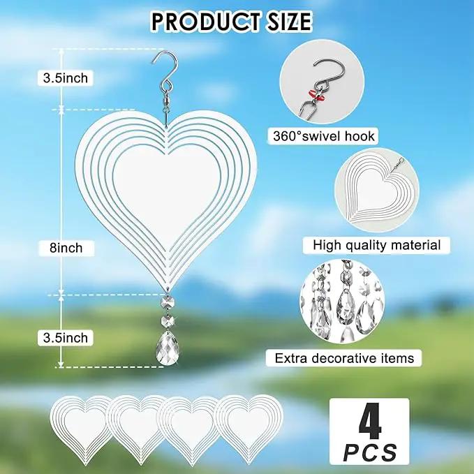 Sublimation Wind Spinner Blanks 8 Inch 4 Pack Wind Spinners Sublimation Blanks with Crystal Pendant Aluminum Metal Wind Spinners for Yard Garden Indoor Outdoor Window Porch Decoration（Heart by GreenHaven Gardens