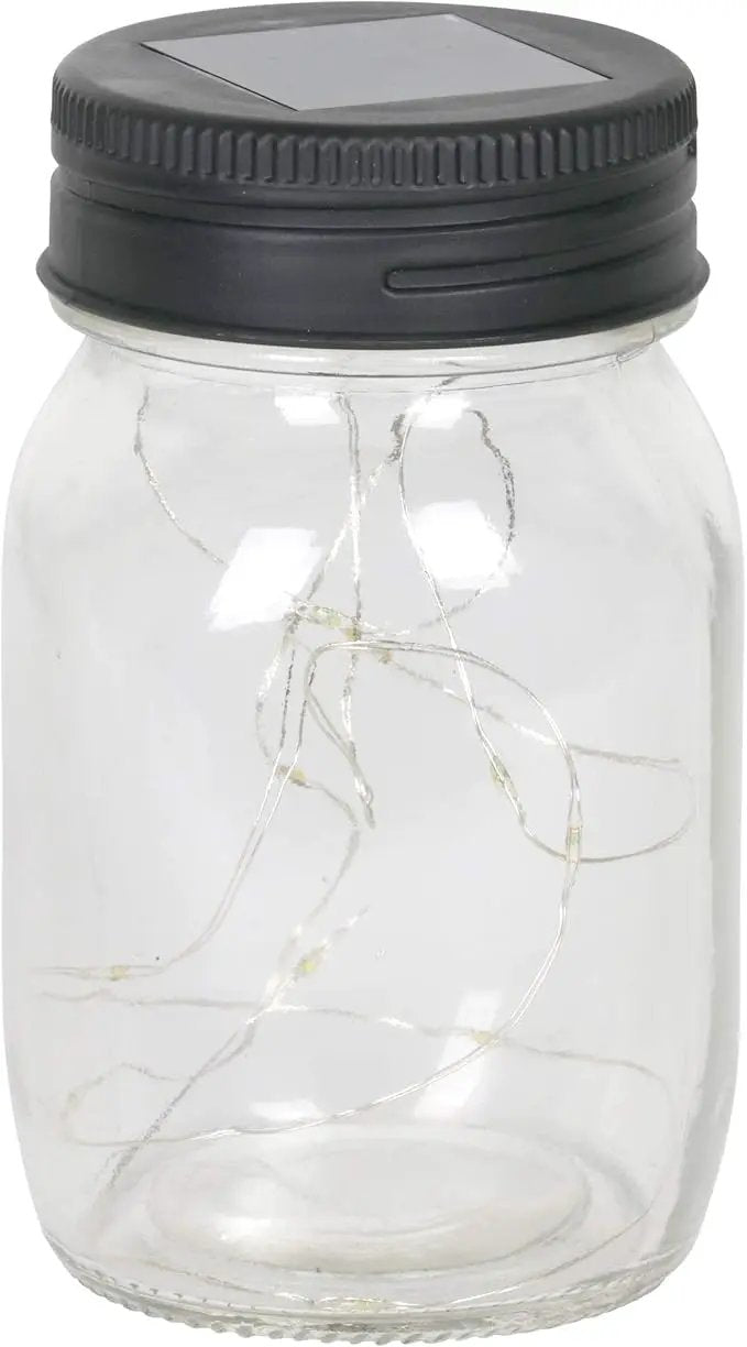 Exhart Solar Mason Jars, Set of 3 Glass Outdoor Garden Lanterns with Lids, 12 LED Firefly Lights, Lawn and Yard Decorations, 3.5 x 5.5 Inch by GreenHaven Gardens