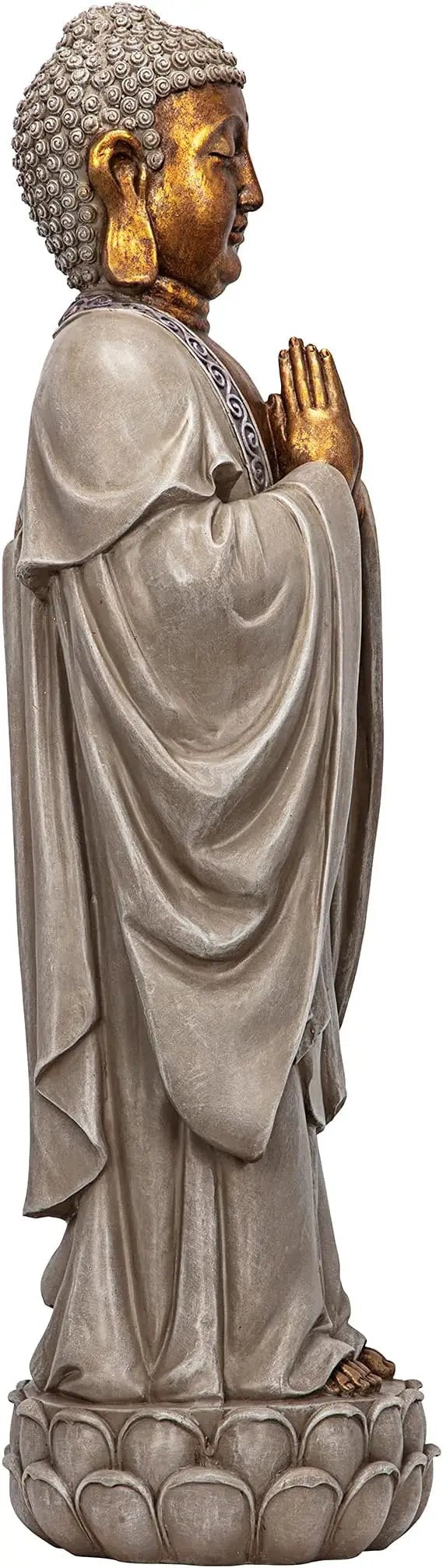 Design Toscano Bodh Gaya Asian Garden Statue, 9 inches wide, 30 inches tall, Cast Stone Resin, Faux Stone & Metallic Finish by GreenHaven Gardens