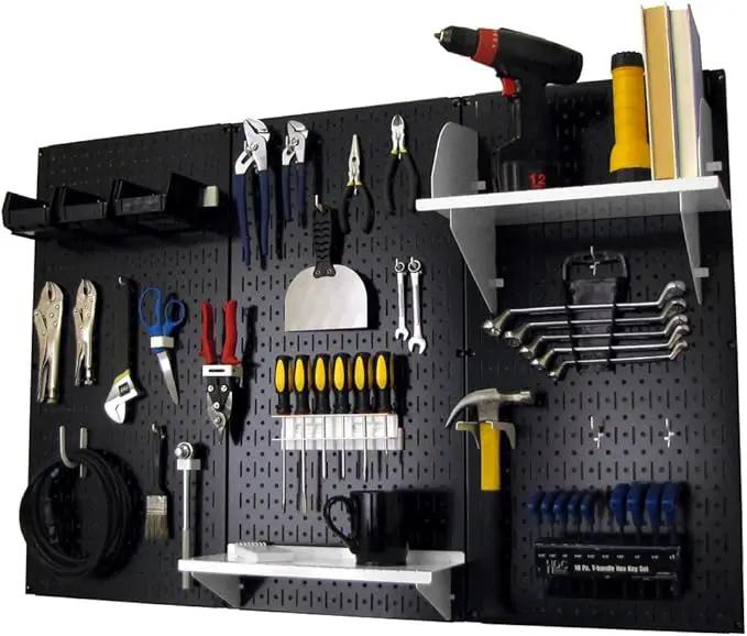 Wall Control Pegboard Organizer 4 ft. Metal Pegboard Standard Tool Storage Kit with Black Toolboard and White Accessories by GreenHaven Gardens