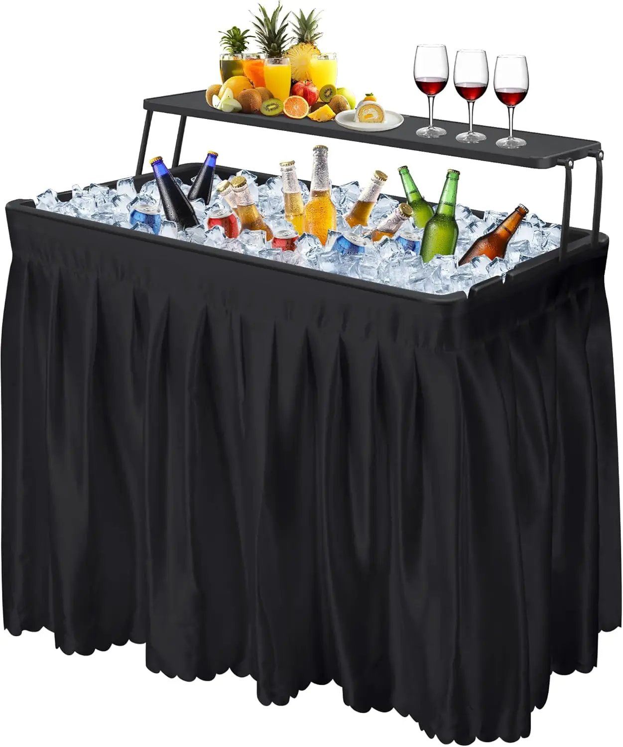 Portable Folding Ice Cooler Table - Two-Tier Outdoor Cooler Table with Removable Matching Skirt and Shelf, Ice Tables for Party, Camping, Picnic, Foldable Self-Serving Beverage Cooling Bar(Black) by GreenHaven Gardens