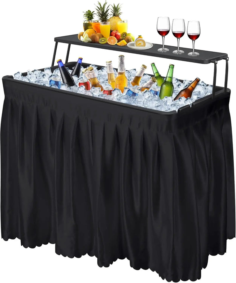 Portable Folding Ice Cooler Table - Two-Tier Outdoor Cooler Table with Removable Matching Skirt and Shelf, Ice Tables for Party, Camping, Picnic, Foldable Self-Serving Beverage Cooling Bar(Black) by GreenHaven Gardens