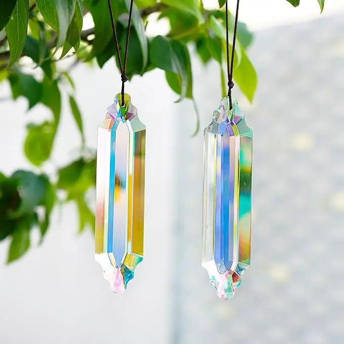 HDCRYSTALGIFTS 2 Pack 5" Large Crystal Suncatcher Prisms,AB Crystals for Sun Catchers,Rainbow Maker Hanging Prisms for Windows,Room,Chandelier,Garden Home Decor by GreenHaven Gardens
