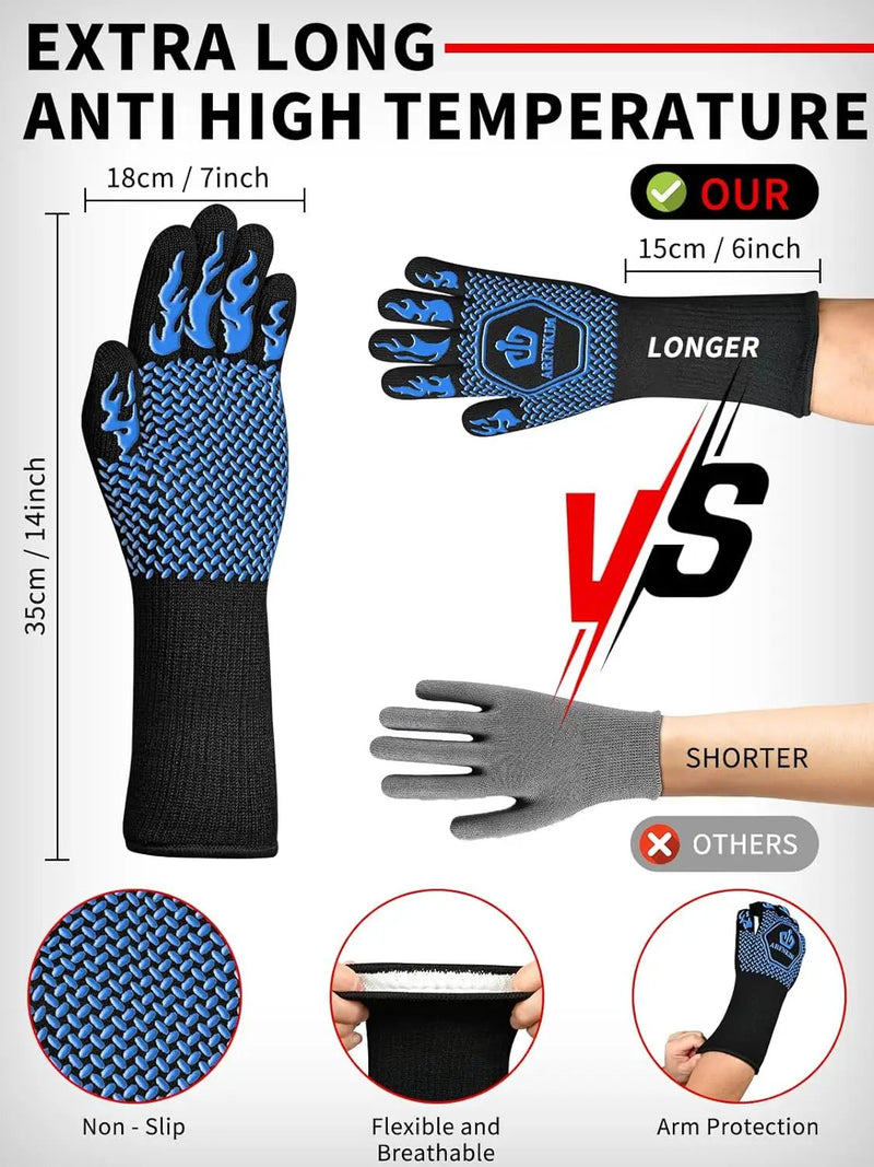BBQ Oven Gloves, 1472℉ 3-Layers Heat Resistant Oven Mitts Silicone Non-Slip Cooking Gloves for Barbecue, Grilling, Baking, Welding, Smoker (A Pair) (Blue) by GreenHaven Gardens